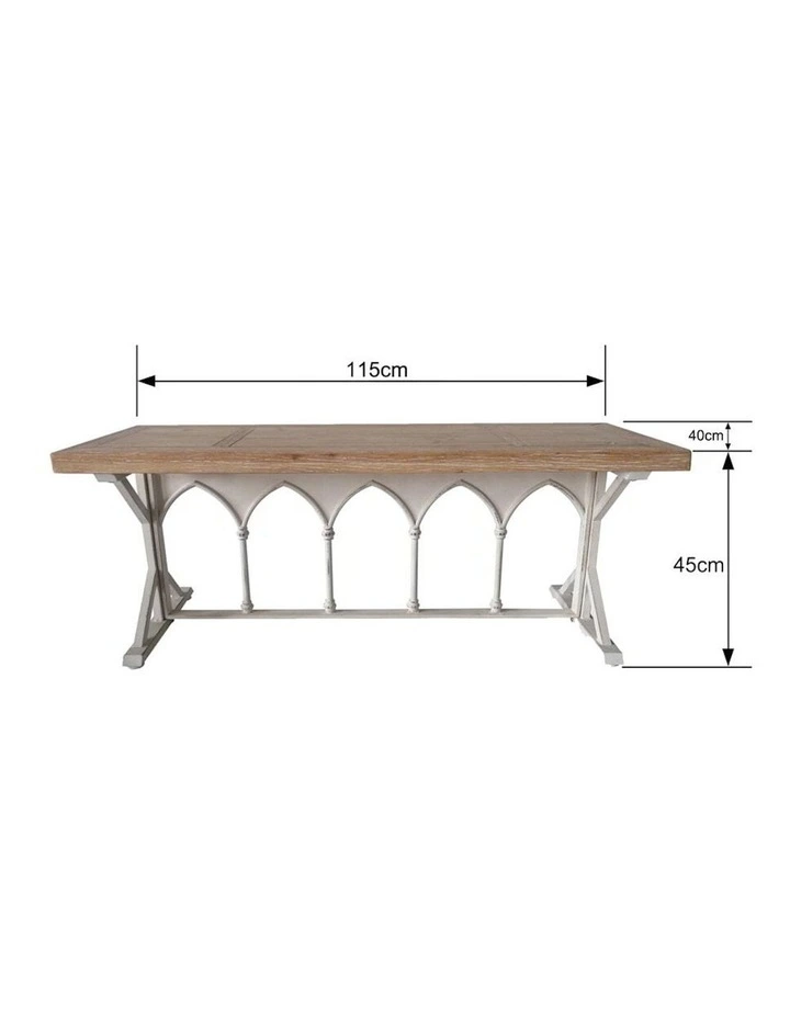Martinique Wooden Metal Bench Console Table in Natural/Distressed White image 5