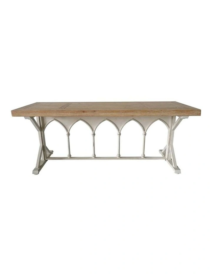 Martinique Wooden Metal Bench Console Table in Natural/Distressed White image 6