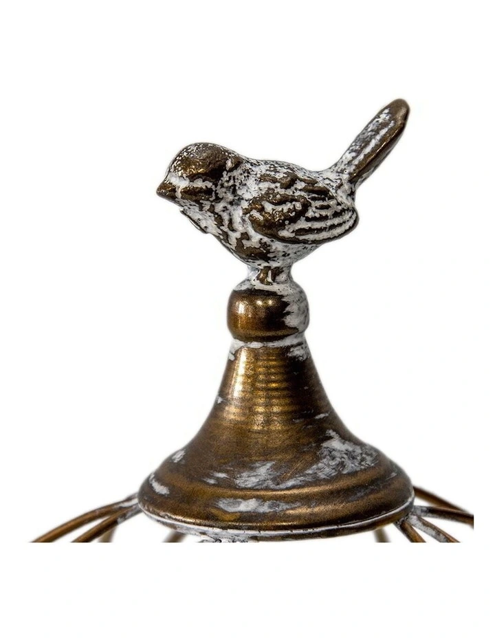 Willow & Silk Circular Pillar Candle Holders With Bird Set Of 2 In Gold