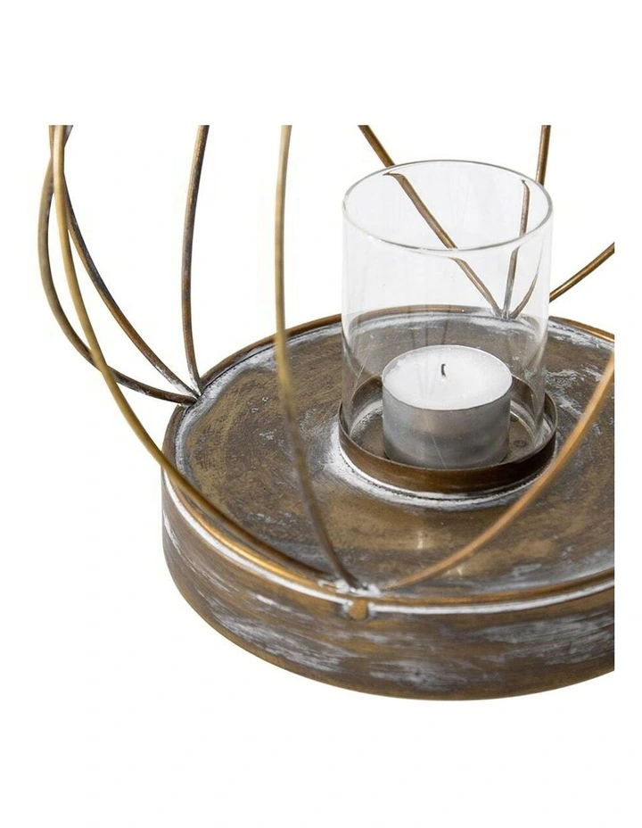 Willow & Silk Circular Pillar Candle Holders With Bird Set Of 2 In Gold