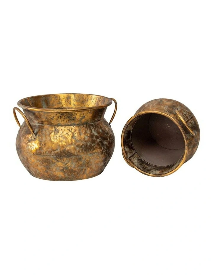 Moroccan Antique Pots Set of 2 in Distressed Gold image 3