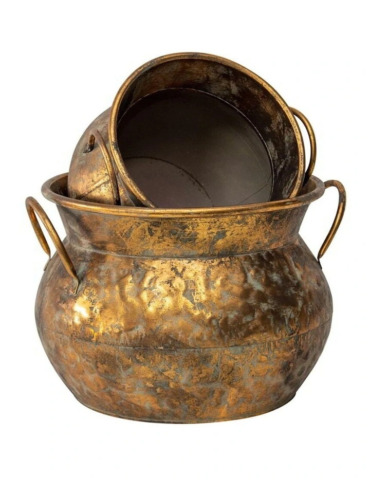 Moroccan Antique Pots Set of 2 in Distressed Gold image 4