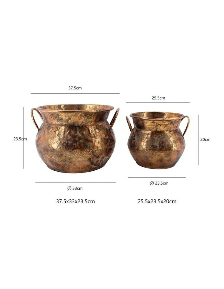 Moroccan Antique Pots Set of 2 in Distressed Gold image 6