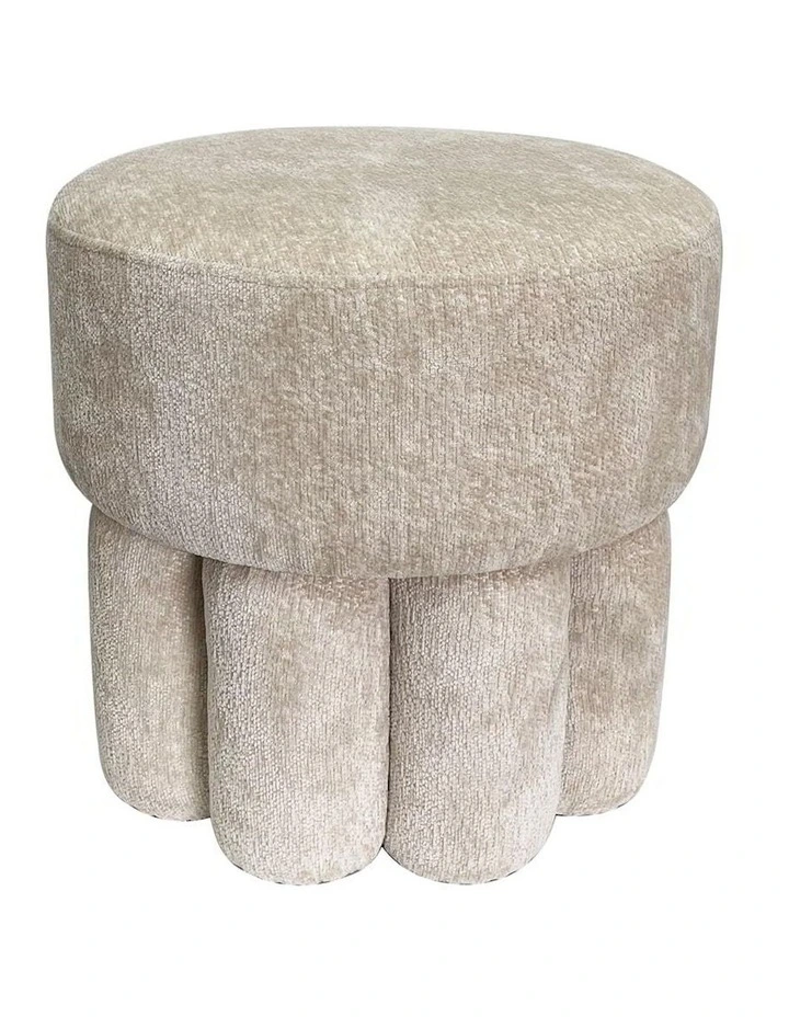 Plush Fabric MDF Footed Ottoman Stool in Beige image 1
