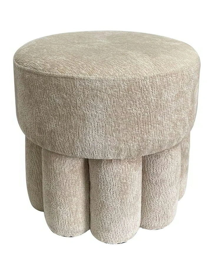 Plush Fabric MDF Footed Ottoman Stool in Beige image 2