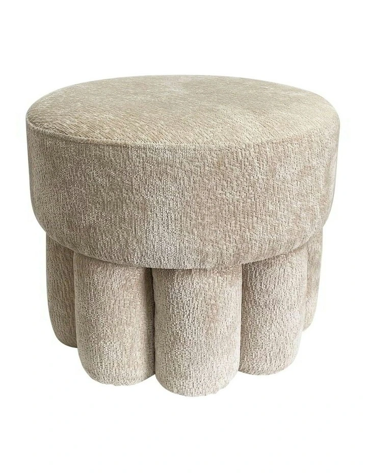 Plush Fabric MDF Footed Ottoman Stool in Beige image 3