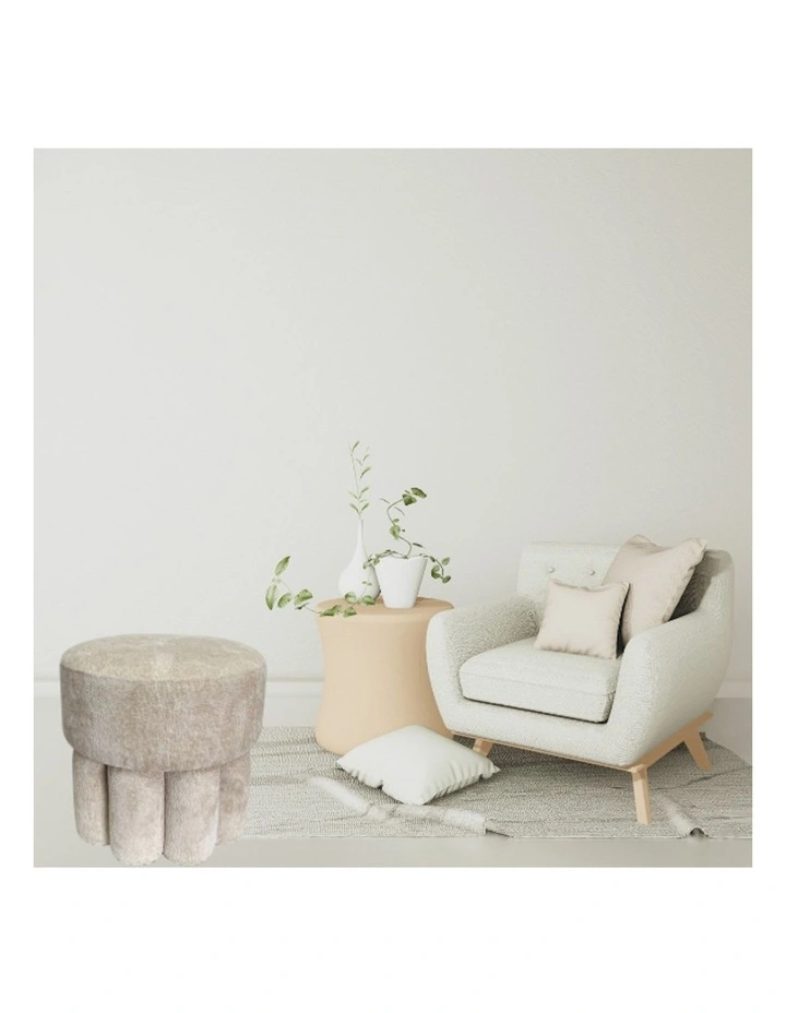 Plush Fabric MDF Footed Ottoman Stool in Beige image 5