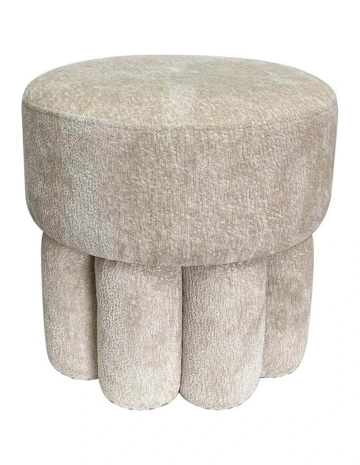 Plush Fabric MDF Footed Ottoman Stool in Beige image 6