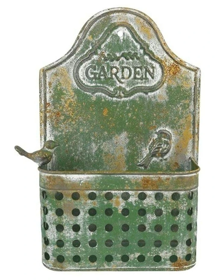 Metal Pot Birds Wall Planter with Embossed Garden 45cm in Green image 3