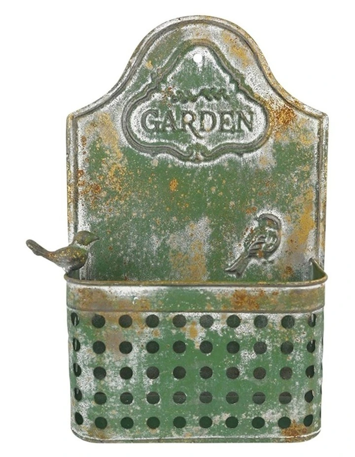 Metal Pot Birds Wall Planter with Embossed Garden 45cm in Green image 5