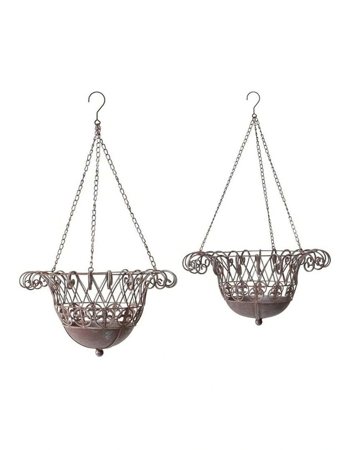 Willow & Silk Hanging Garden Planter Baskets Set Of 2 In Distressed Red