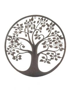 Laser Cut Tree of Life with Heart Leaves Wall Art 60cm in Brown