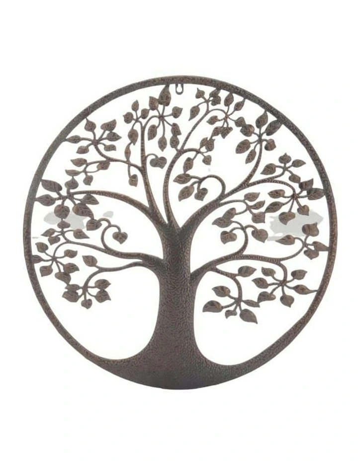 Laser Cut Tree of Life with Heart Leaves Wall Art 60cm in Brown image 1