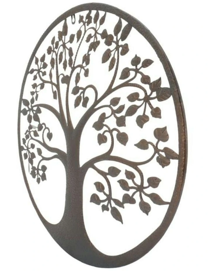 Laser Cut Tree of Life with Heart Leaves Wall Art 60cm in Brown image 3