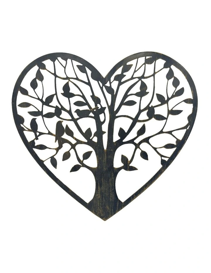 Laser-Cut Metal Tree of Life Heart with Birds Wall Art 45cm in Rust image 1
