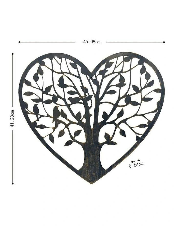 Laser-Cut Metal Tree of Life Heart with Birds Wall Art 45cm in Rust image 2