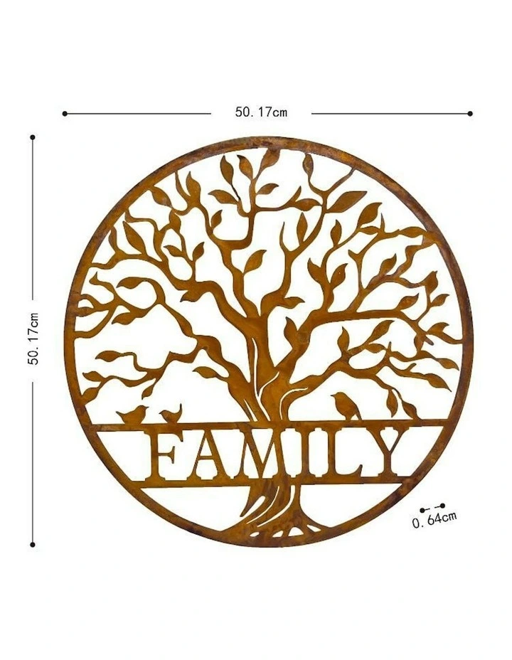 Laser-Cut Tree of Life w/ Birds 'Family' Sign Wall Art in Rust image 4