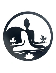 Laser-Cut Yin and Yang Buddha Round Metal Wall Art 60cm in Black