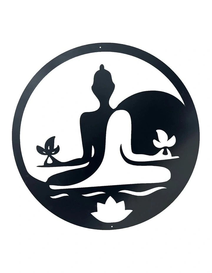 Laser-Cut Yin and Yang Buddha Round Metal Wall Art 60cm in Black image 2