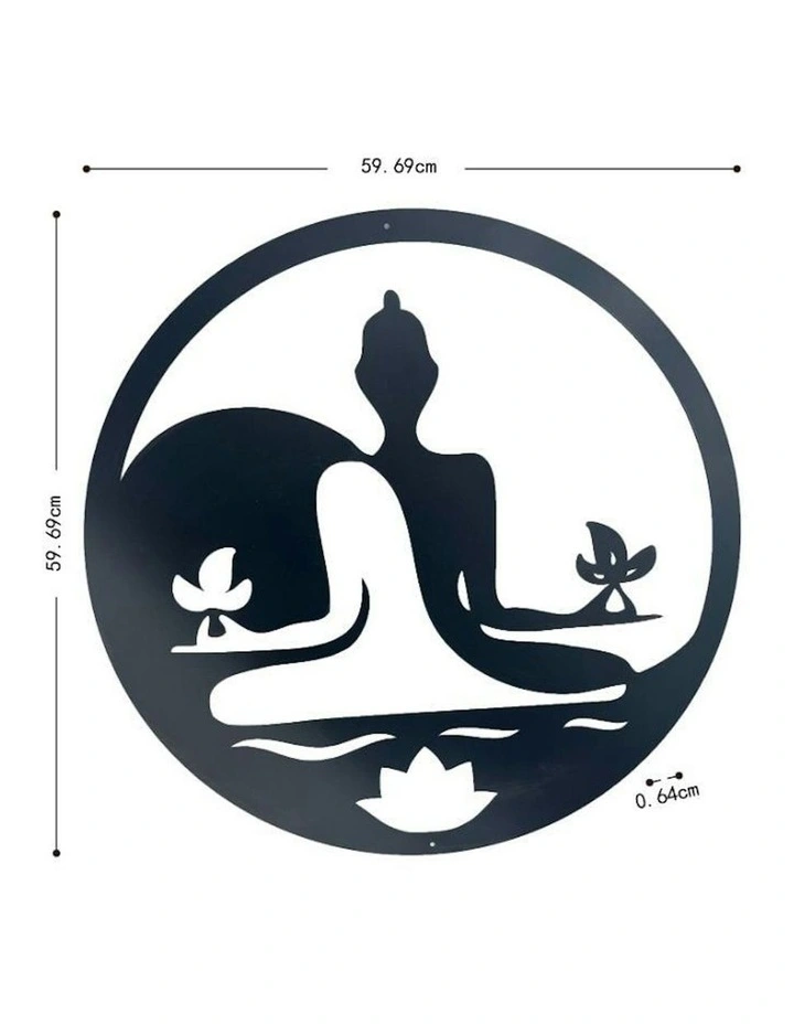 Laser-Cut Yin and Yang Buddha Round Metal Wall Art 60cm in Black image 4