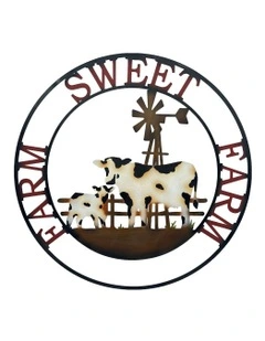 Laser-Cut 60cm Cow/Windmill 'Farm Sweet Farm' Sign Wall Art in Assorted