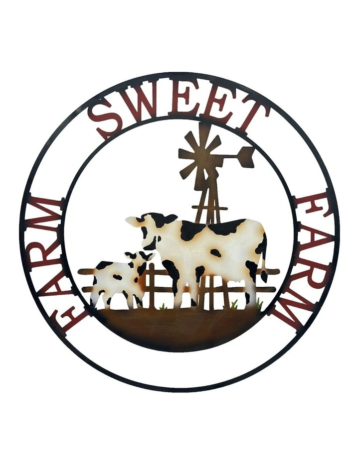 Laser-Cut 60cm Cow/Windmill 'Farm Sweet Farm' Sign Wall Art in Assorted image 1