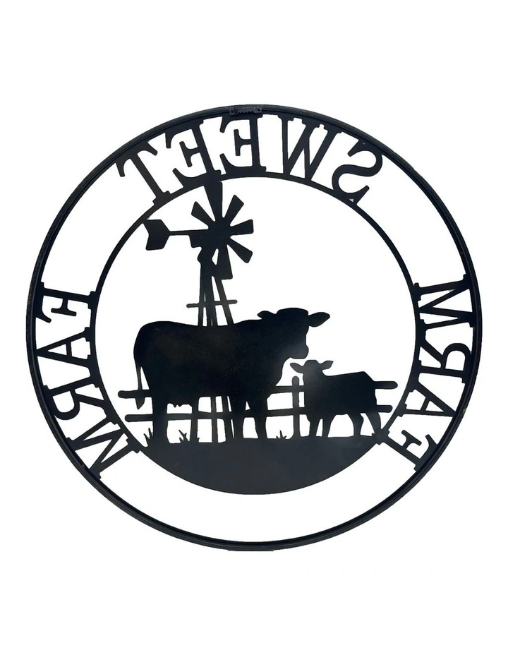 Laser-Cut 60cm Cow/Windmill 'Farm Sweet Farm' Sign Wall Art in Assorted image 2