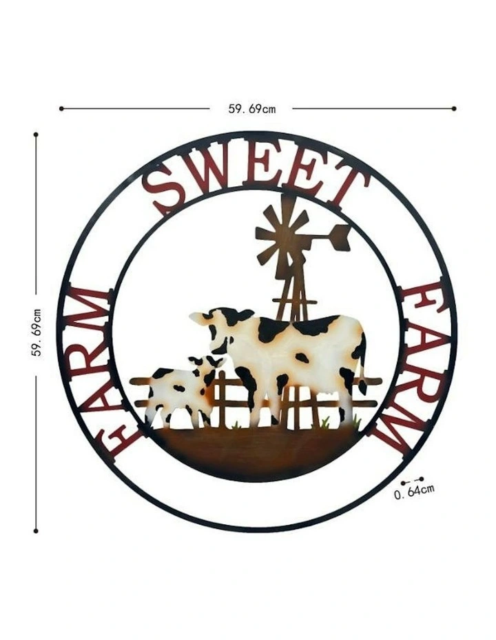 Laser-Cut 60cm Cow/Windmill 'Farm Sweet Farm' Sign Wall Art in Assorted image 4