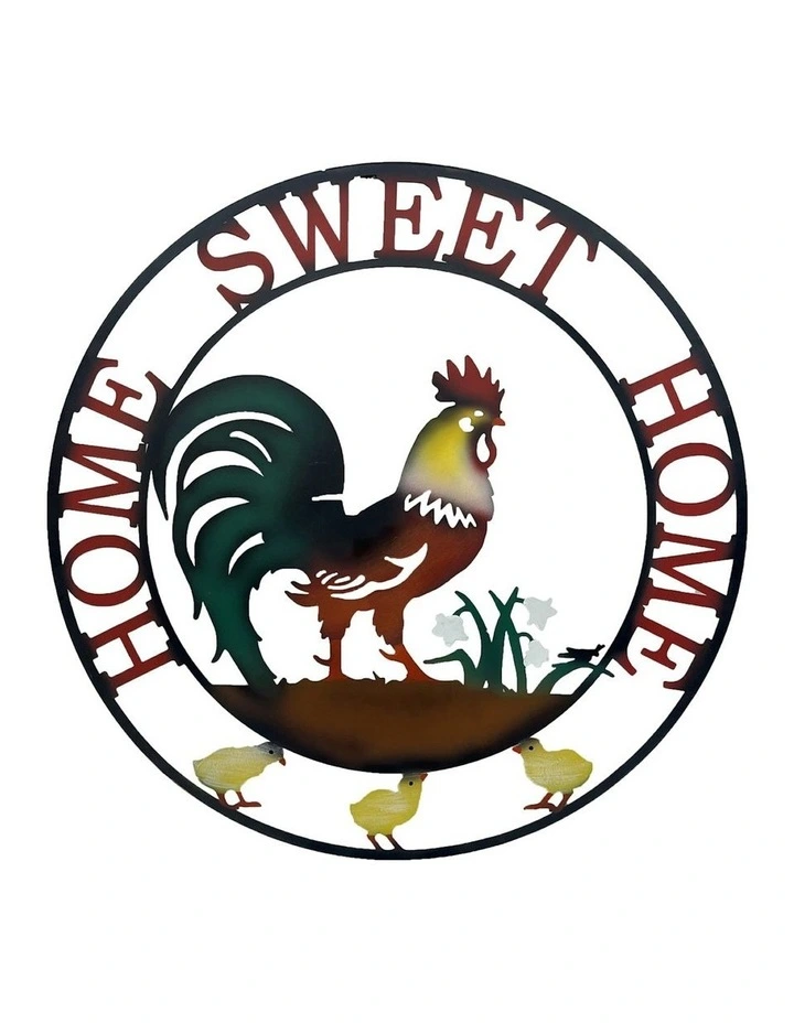 Laser-Cut 'Home Sweet Home' Sign Wall Art 60cm in Rooster/Chooks image 1