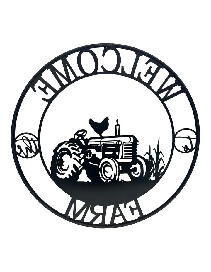 Laser-Cut Tractor/Chook 'Welcome to Farm' Sign Wall Art 60cm in Red image 2