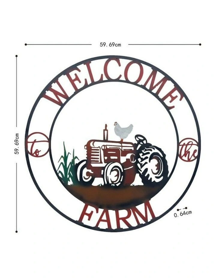 Laser-Cut Tractor/Chook 'Welcome to Farm' Sign Wall Art 60cm in Red image 4
