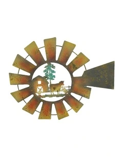 Laser-Cut Windmill/Farmhouse Round Metal Wall Art 60cm in Multi