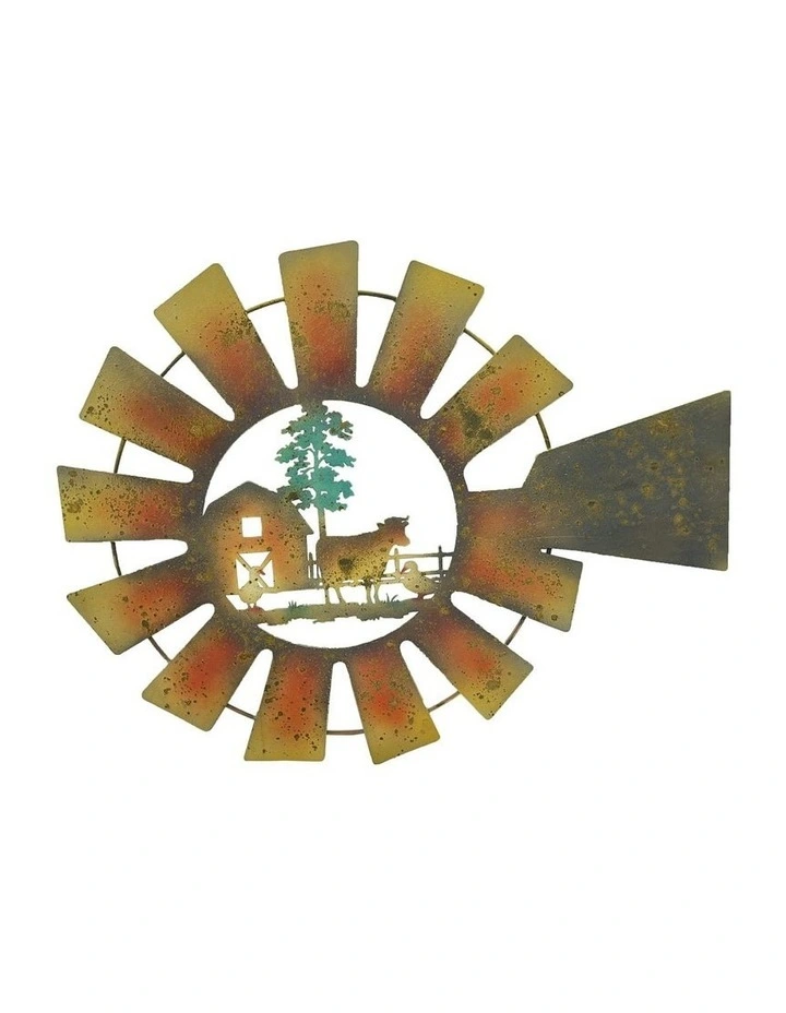 Laser-Cut Windmill/Farmhouse Round Metal Wall Art 60cm in Multi image 1