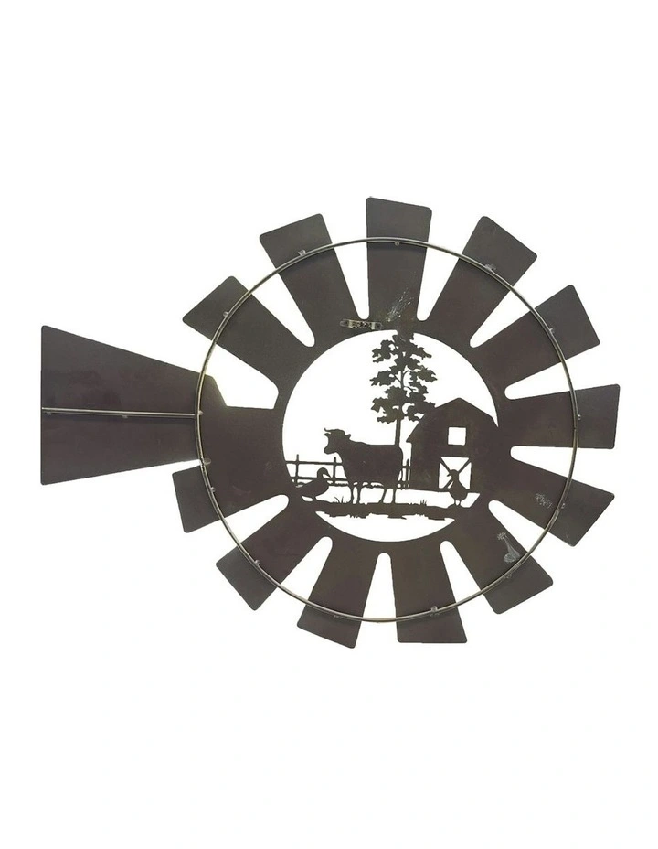 Laser-Cut Windmill/Farmhouse Round Metal Wall Art 60cm in Multi image 2