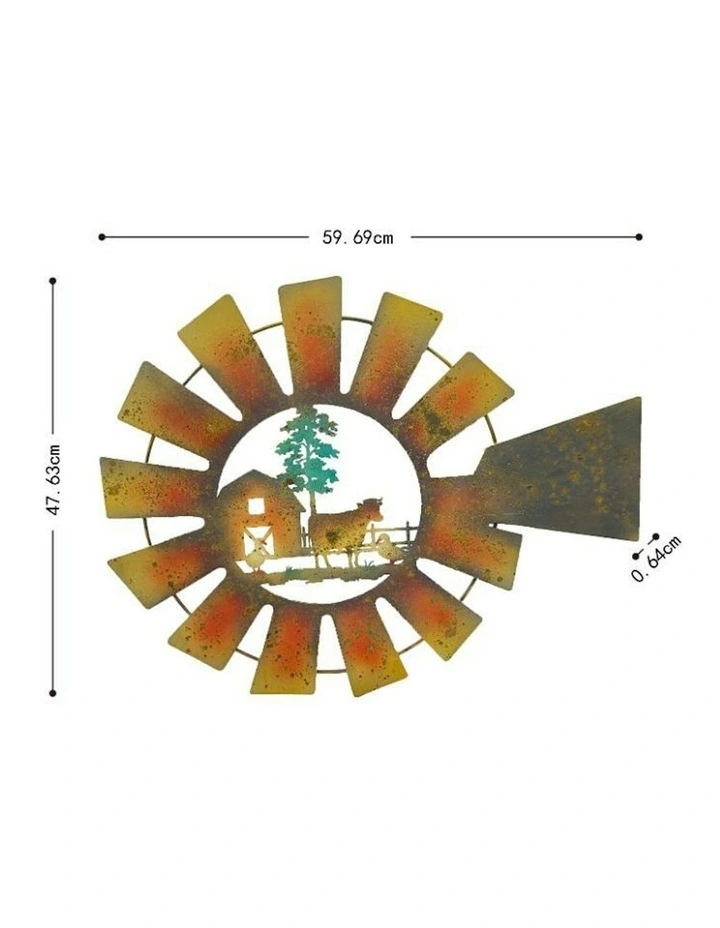 Laser-Cut Windmill/Farmhouse Round Metal Wall Art 60cm in Multi image 4