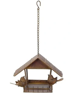 Metal Hanging Garden Birdhouse With 2 Birds 70cm in Rust