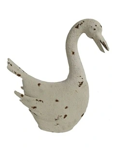 Metal Duck Garden Statue 33cm in Rustic White