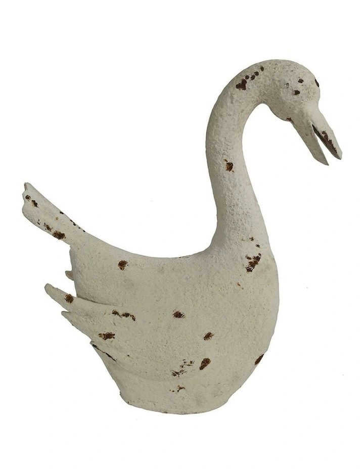 Metal Duck Garden Statue 33cm in Rustic White image 1