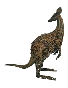 Metal Kangaroo Looking Back Garden Statue 58.5cm in Rust