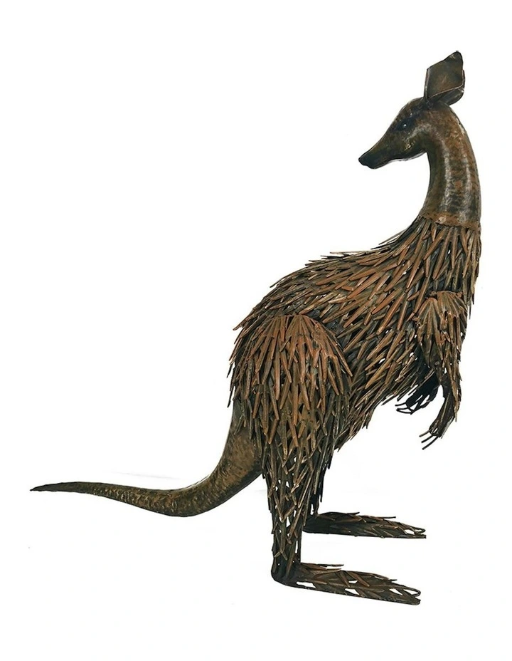 Metal Kangaroo Looking Back Garden Statue 58.5cm in Rust image 1