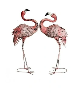Rusted Metal Flamingo Garden Statues 96cm/91cm Set of 2 in Pink