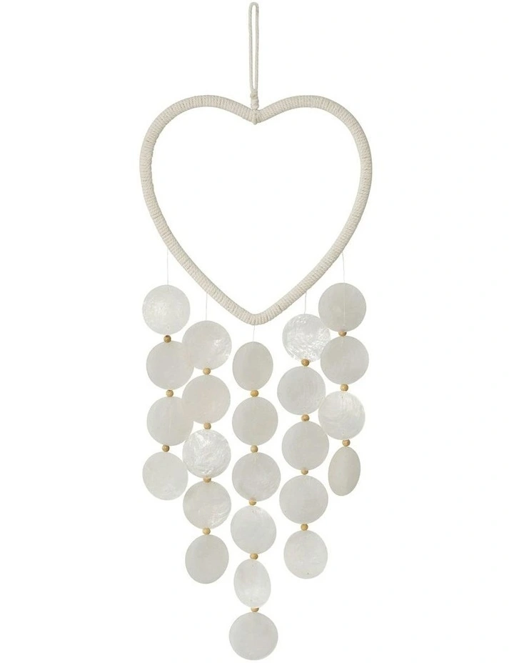 Hanging Heart with Capiz Shells Mobile Ornament 23x65cm in White image 1