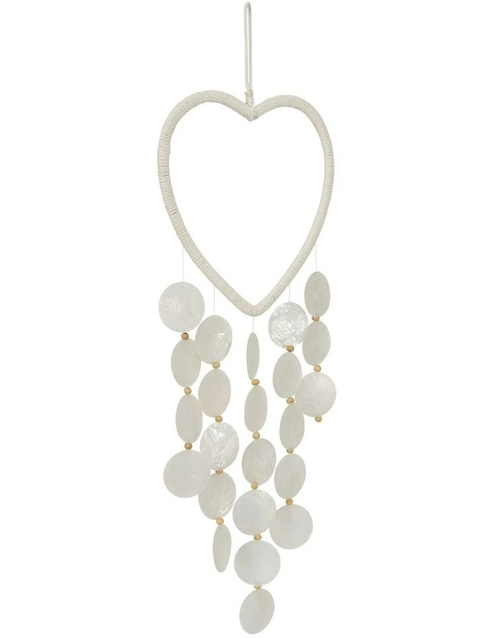 Hanging Heart with Capiz Shells Mobile Ornament 23x65cm in White image 3
