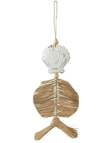 Handcrafted Wooden Shell With Grass Wall Art in Brown