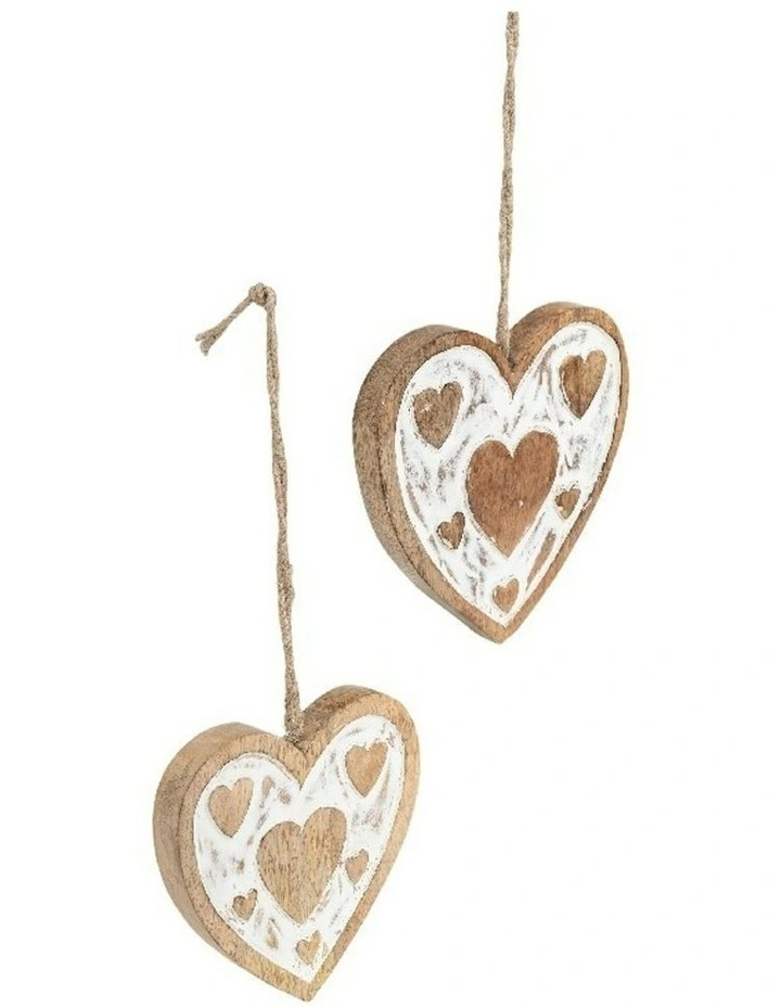 Willow Silk Handmade Hanging Wooden Hearts 18cm 13cm Set Of 2 In Willow Silk Handmade Hanging Wooden Hearts 18cm 13cm Set Of 2 In