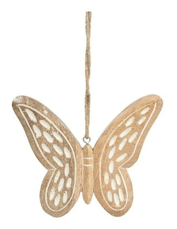 Handmade Hanging Wooden Butterflies 18cm/15cm Set of 2 in Brown