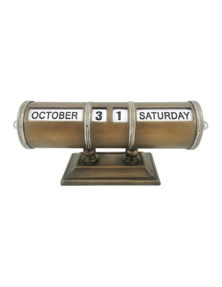 Antique Rolled Metal Table Top Calendar 35cm in Brown image 1