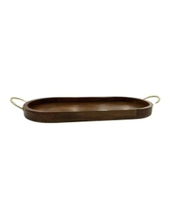 Wooden Handmade Antique Oval Tray With Handles 63cm in Gold
