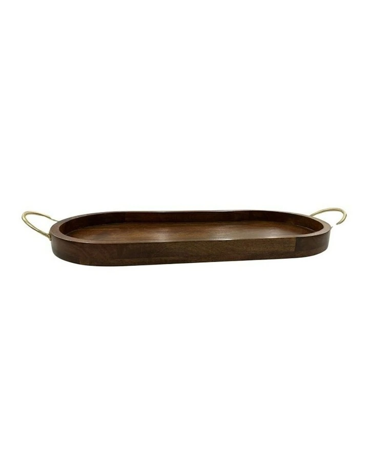Wooden Handmade Antique Oval Tray With Handles 63cm in Gold image 1