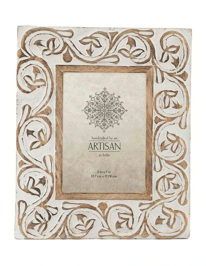 Wooden Handmade Swirl Table Decor Photo Frame 29cm in White image 1